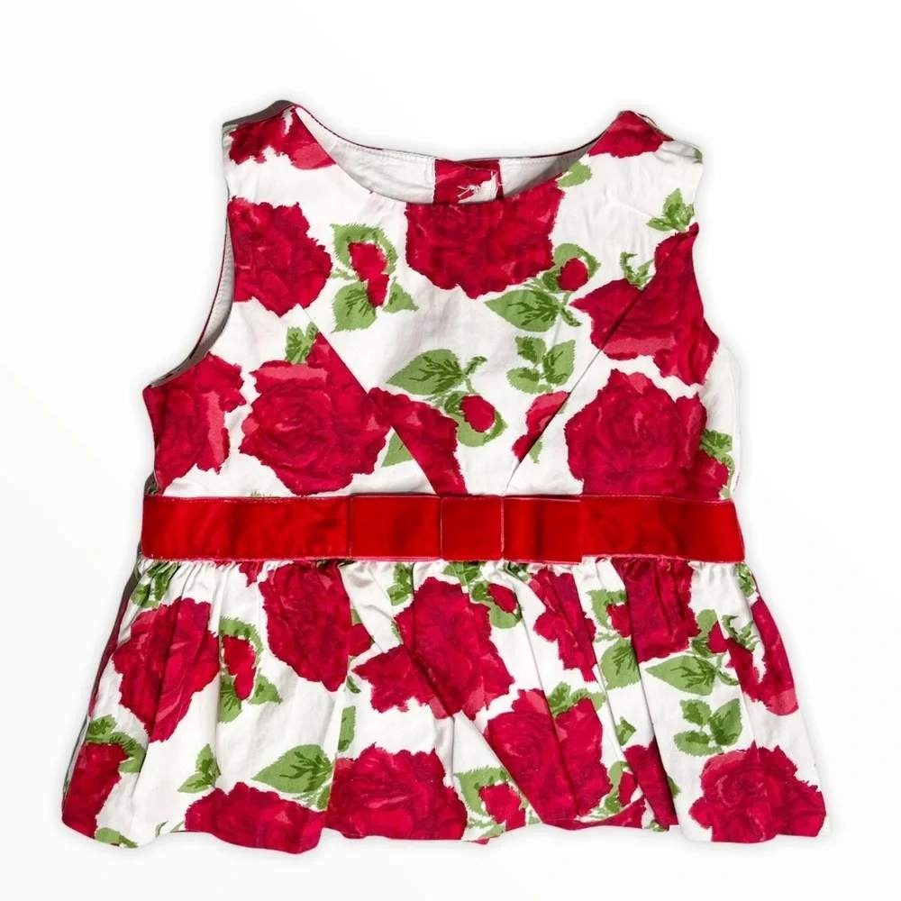 Janie and Jack Peplum Top Velvet Bow Red Rose Floral Sz 5 Preppy Girly Whimsy